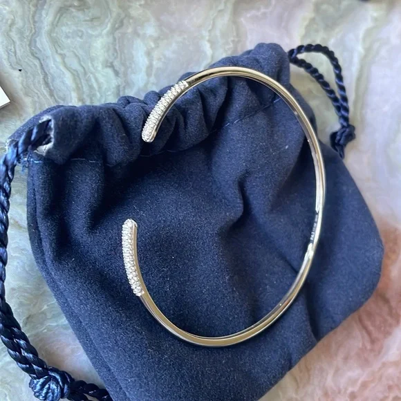 Diamonique Slim Open Bangle, 18K Gold Clad - Picture 6 of 6